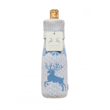 Декоративный чехол на бутылку Luxberry Олень белый/голубой(серебряная нить)