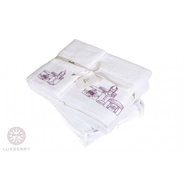 Полотенце Luxberry с вышивкой От Кутюр махра 30x50см белый/розовый